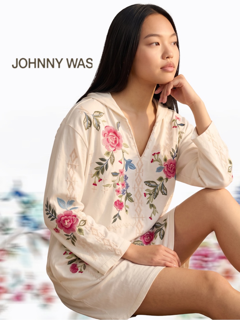 NWT Johnny Was Catia Embroidered Hooded Beach Dress White Size Small Boho
